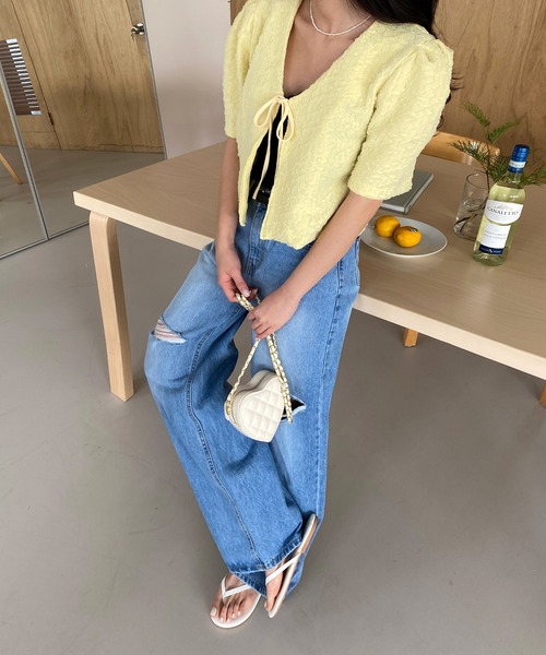 by muni:r(バイ ムニール)の「ダメージカットワイドデニム(デニムパンツ・レディース・ブルー・SMALL/MEDIUM)」の8枚目の写真