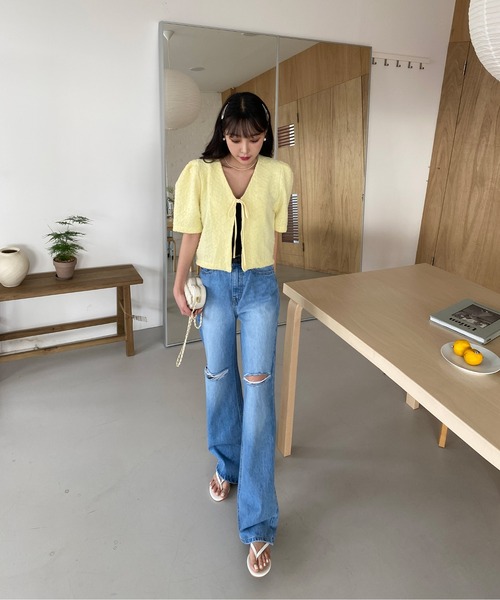 by muni:r(バイ ムニール)の「ダメージカットワイドデニム(デニムパンツ・レディース・ブルー・SMALL/MEDIUM)」の9枚目の写真