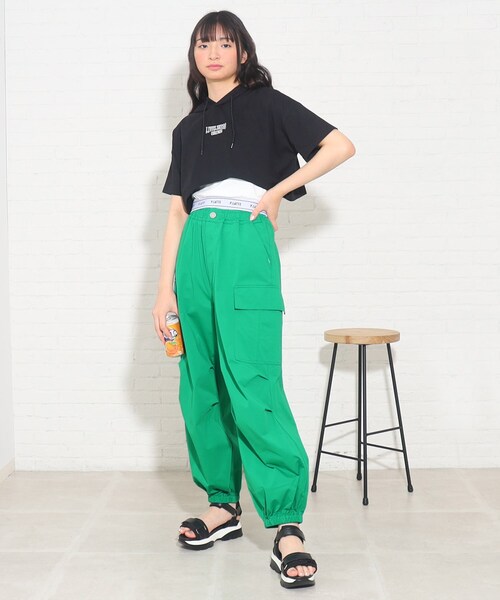 新品未使用 PINK-latte 接触冷感ひんやりワイドカーゴパンツ　M150 ピンクラテ(PINK-latte)リボン付カーゴパンツ : NARUMIYA