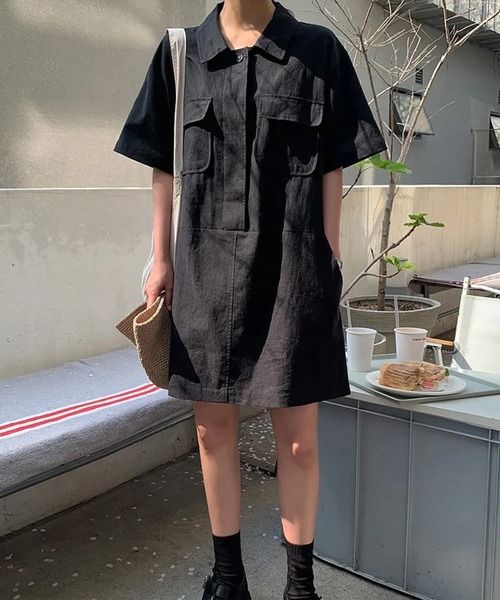 LYEON(リヨン)の「ミリタリーミニワンピース(ワンピース・レディース・ブラック/ブルー/ベージュ・FREE)」の2枚目の写真