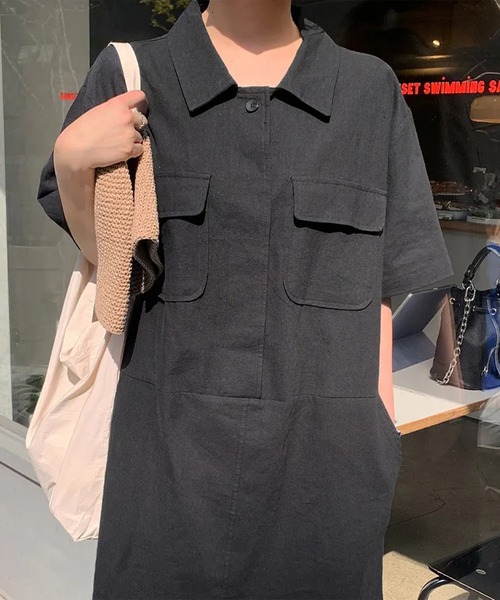 LYEON(リヨン)の「ミリタリーミニワンピース(ワンピース・レディース・ブラック/ブルー/ベージュ・FREE)」の4枚目の写真