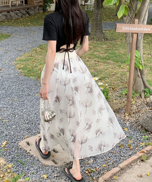 DAY CLOSET（デイ クローゼット）の「レディース 半袖クロップド丈バックリボントップス（Tシャツ/カットソー・レディース・カーキ/ブラック・L/M/S）」の5枚目の写真