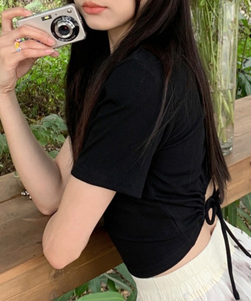 DAY CLOSET（デイ クローゼット）の「レディース 半袖クロップド丈バックリボントップス（Tシャツ/カットソー・レディース・カーキ/ブラック・L/M/S）」の10枚目の写真