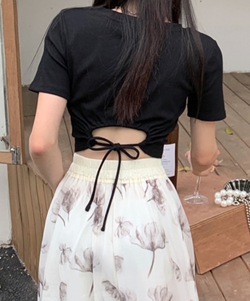 DAY CLOSET（デイ クローゼット）の「レディース 半袖クロップド丈バックリボントップス（Tシャツ/カットソー・レディース・カーキ/ブラック・L/M/S）」の12枚目の写真