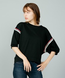 【FORT POINT/フォートポイント】 袖ラインでシンプル×個性的 ライン入りプルオーバー バルーン袖