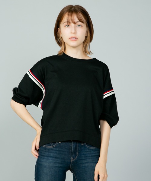 fort point(フォーポイント)の「【FORT POINT/フォートポイント】 袖ラインでシンプル×個性的 ライン入りプルオーバー バルーン袖(Tシャツ/カットソー・レディース・ブラック/アイボリー/グリーン・MEDIUM)」の9枚目の写真