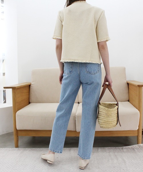 MODE ROBE（モードローブ）の「フリンジライン半袖ツイードジャケット（ノーカラージャケット・レディース・アイボリー/ブラック・FREE）」の13枚目の写真