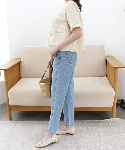 MODE ROBE（モードローブ）の「フリンジライン半袖ツイードジャケット（ノーカラージャケット・レディース・アイボリー/ブラック・FREE）」の16枚目の写真