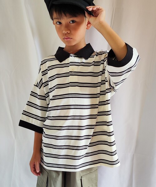SHOO・LA・RUE(シューラルー)の「◆【110-140cm】五分袖BIGポロシャツ(ポロシャツ・キッズ・アイボリー系2/ブラック系2・13/14/11/12)」の14枚目の写真