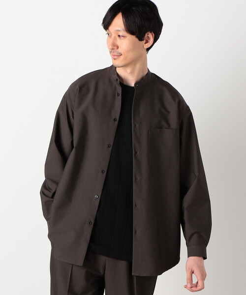 COMME CA ISM(コムサイズム)の「【セットアップ対応】 ウォッシャブル ウールライク 羽織 バンドカラーシャツ(シャツ/ブラウス・メンズ・ブラック/ホワイト/ダークブラウン・SMALL/MEDIUM/LARGE)」の3枚目の写真