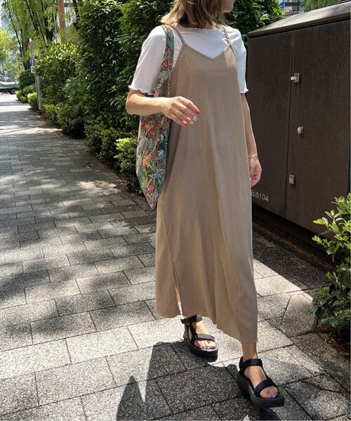 【最終お値下げ】DEICY LE BOUTON キャミワンピース キャミワンピ付き楊柳シフォンティアードワンピース[mc076