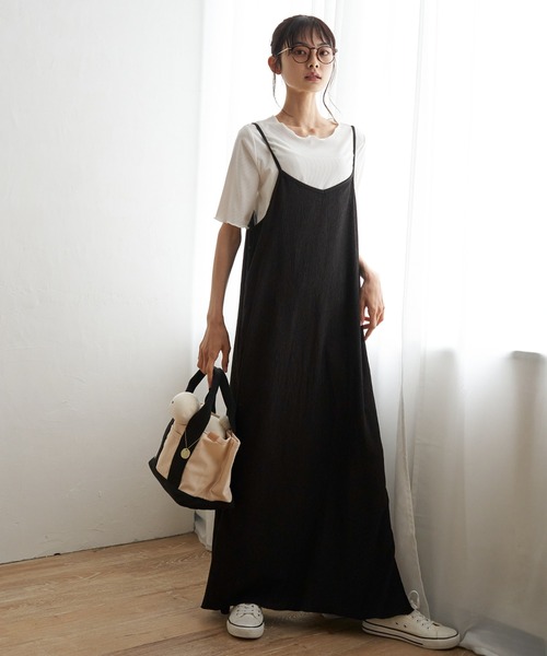 LBC（エルビーシー）の「★WEB限定★【2点セット】Tシャツセット楊柳キャミワンピース（ワンピース・レディース・ベージュ/ブラック/ブルー系・M）」の6枚目の写真