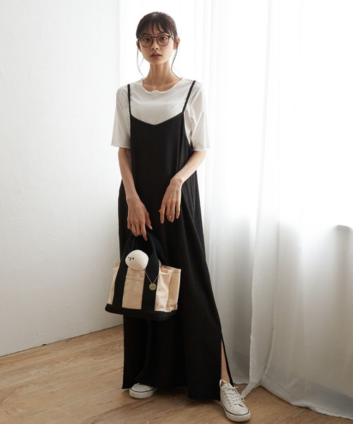 LBC（エルビーシー）の「★WEB限定★【2点セット】Tシャツセット楊柳キャミワンピース（ワンピース・レディース・ベージュ/ブラック/ブルー系・M）」の7枚目の写真