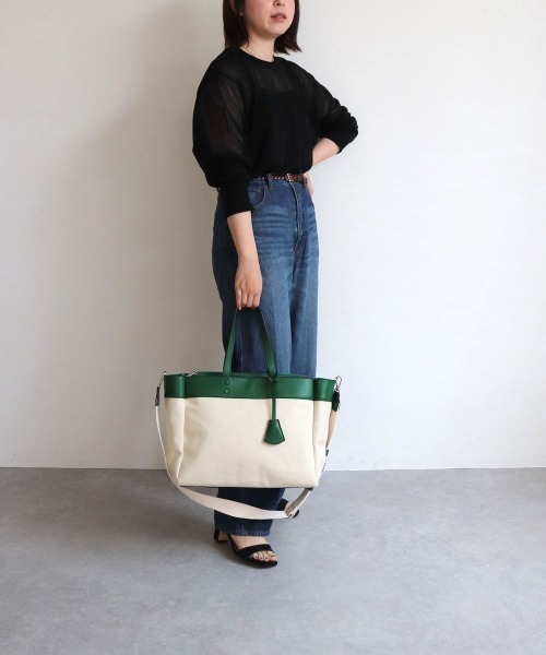 MIAN （ミアン）の「キャンバス2wayビッグトートバッグ（トートバッグ・レディース・ブラック/グリーン/ブラウン・FREE）」の6枚目の写真
