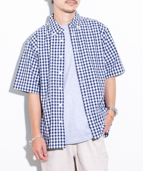 GLOSTER(グロスター)の「【GLOSTER/グロスター】POPギンガムチェック ボタンダウンシャツ(シャツ/ブラウス・メンズ・ブラック/グリーン/ネイビー・S/M/L)」の4枚目の写真