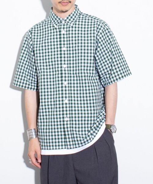 GLOSTER(グロスター)の「【GLOSTER/グロスター】POPギンガムチェック ボタンダウンシャツ(シャツ/ブラウス・メンズ・ブラック/グリーン/ネイビー・S/M/L)」の5枚目の写真