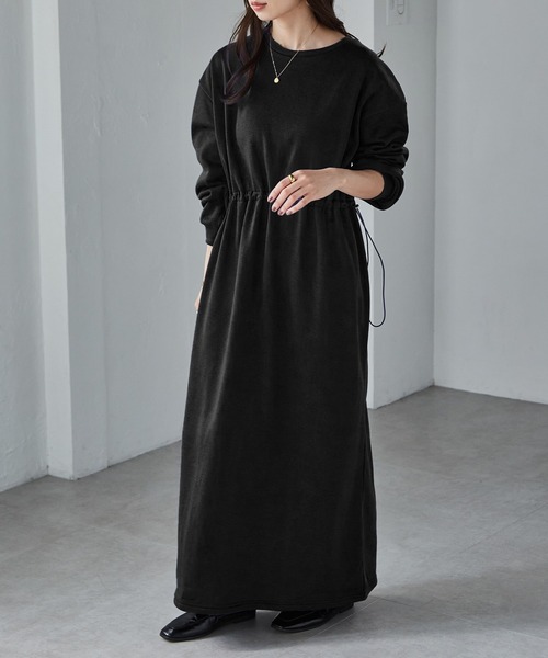 RANAN（ラナン）の「裏起毛/アンチピリング　ドロストスウェットライクワンピース（ワンピース・レディース・アイボリー/ブラック/ライム/アイボリー系1/ブルー系1/グレー系1/ブラック系1・L/LL/M）」の4枚目の写真