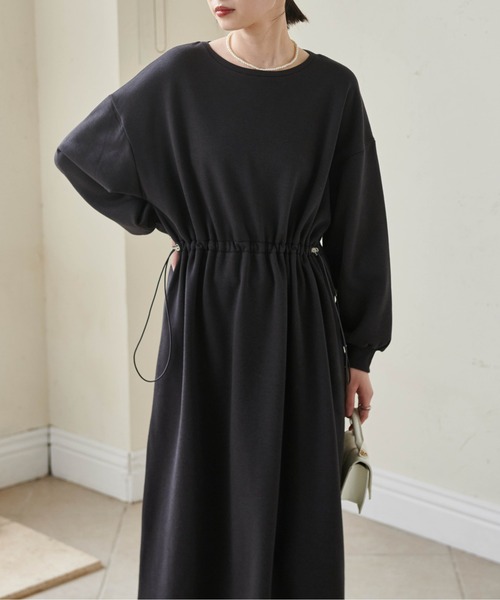 RANAN（ラナン）の「裏起毛/アンチピリング　ドロストスウェットライクワンピース（ワンピース・レディース・アイボリー/ブラック/ライム/アイボリー系1/ブルー系1/グレー系1/ブラック系1・L/LL/M）」の17枚目の写真