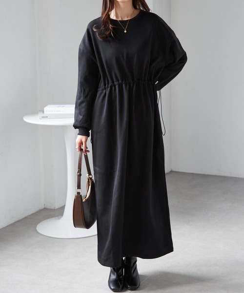 RANAN（ラナン）の「裏起毛/アンチピリング　ドロストスウェットライクワンピース（ワンピース・レディース・アイボリー/ブラック/ライム/アイボリー系1/ブルー系1/グレー系1/ブラック系1・L/LL/M）」の21枚目の写真