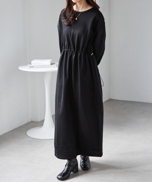 RANAN（ラナン）の「裏起毛/アンチピリング　ドロストスウェットライクワンピース（ワンピース・レディース・アイボリー/ブラック/ライム/アイボリー系1/ブルー系1/グレー系1/ブラック系1・L/LL/M）」の19枚目の写真