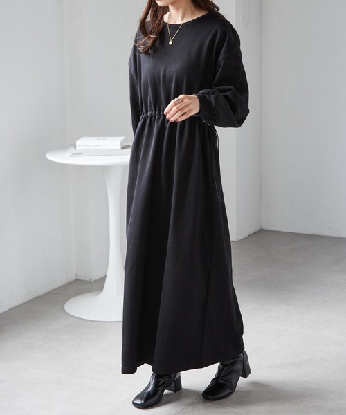 RANAN（ラナン）の「裏起毛/アンチピリング　ドロストスウェットライクワンピース（ワンピース・レディース・アイボリー/ブラック/ライム/アイボリー系1/ブルー系1/グレー系1/ブラック系1・L/LL/M）」の18枚目の写真