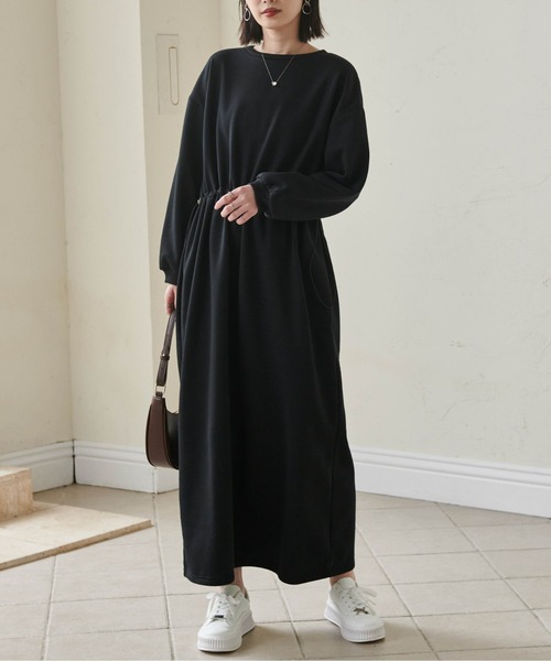 RANAN（ラナン）の「裏起毛/アンチピリング　ドロストスウェットライクワンピース（ワンピース・レディース・アイボリー/ブラック/ライム/アイボリー系1/ブルー系1/グレー系1/ブラック系1・L/LL/M）」の22枚目の写真