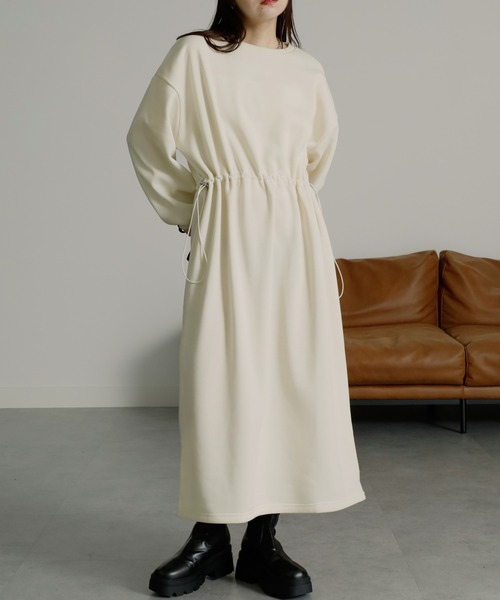 RANAN（ラナン）の「裏起毛/アンチピリング　ドロストスウェットライクワンピース（ワンピース・レディース・アイボリー/ブラック/ライム/アイボリー系1/ブルー系1/グレー系1/ブラック系1・L/LL/M）」の13枚目の写真