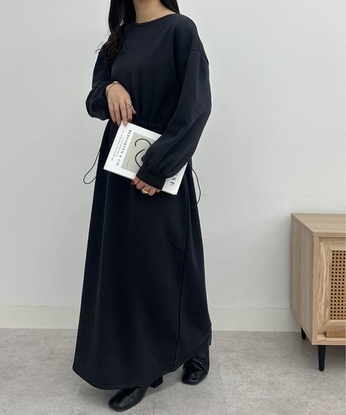 セール】裏起毛/アンチピリング ドロストスウェットライクワンピース
