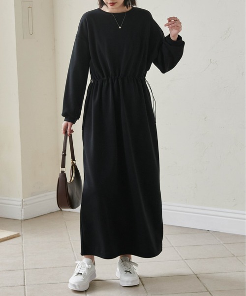 RANAN（ラナン）の「裏起毛/アンチピリング　ドロストスウェットライクワンピース（ワンピース・レディース・アイボリー/ブラック/ライム/アイボリー系1/ブルー系1/グレー系1/ブラック系1・L/LL/M）」の15枚目の写真