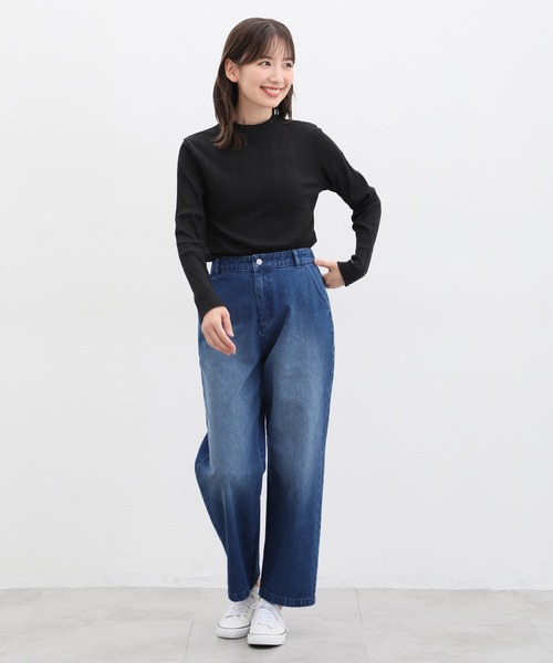 Honeys(ハニーズ)の「ランダムリブハイネックTシャツ(Tシャツ/カットソー・レディース・ダークグリーン/コーラルピンク/ネイビー/オフホワイト/ボルドー/ベージュ/ブラック・LL/S/M/L)」の10枚目の写真