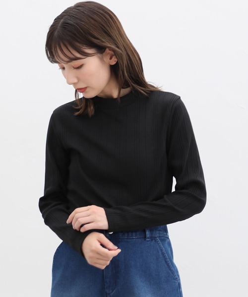 Honeys(ハニーズ)の「ランダムリブハイネックTシャツ(Tシャツ/カットソー・レディース・ダークグリーン/コーラルピンク/ネイビー/オフホワイト/ボルドー/ベージュ/ブラック・LL/S/M/L)」の11枚目の写真