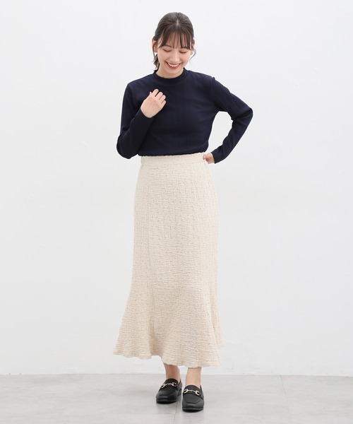Honeys(ハニーズ)の「ランダムリブハイネックTシャツ(Tシャツ/カットソー・レディース・ダークグリーン/コーラルピンク/ネイビー/オフホワイト/ボルドー/ベージュ/ブラック・LL/S/M/L)」の12枚目の写真