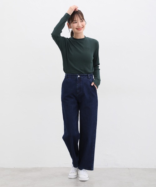 Honeys(ハニーズ)の「ランダムリブハイネックTシャツ(Tシャツ/カットソー・レディース・ダークグリーン/コーラルピンク/ネイビー/オフホワイト/ボルドー/ベージュ/ブラック・LL/S/M/L)」の16枚目の写真