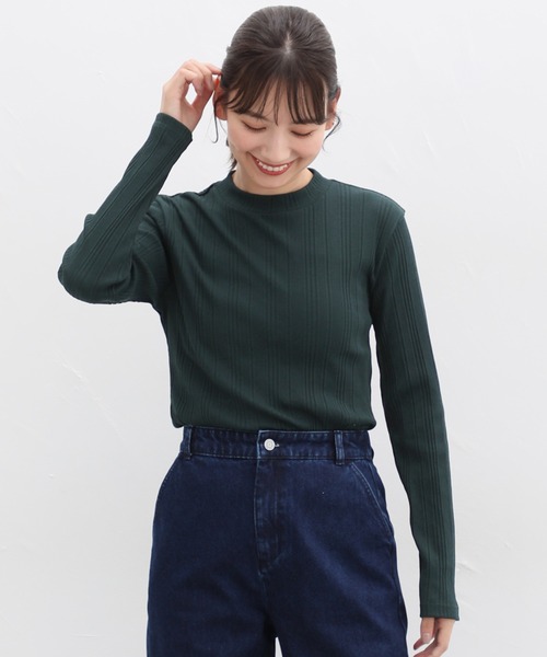 Honeys(ハニーズ)の「ランダムリブハイネックTシャツ(Tシャツ/カットソー・レディース・ダークグリーン/コーラルピンク/ネイビー/オフホワイト/ボルドー/ベージュ/ブラック・LL/S/M/L)」の17枚目の写真