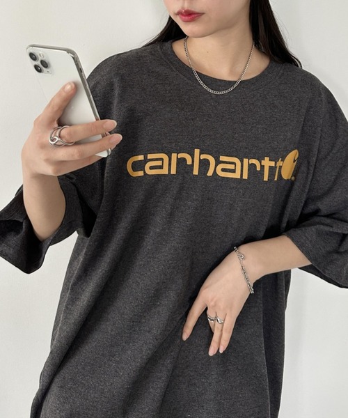 Carhartt（カーハート）の「Carhartt(カーハート)/USA規格 ルーズフィット ヘビーウェイト 6.7Oz ビッグサイズ オーバーサイズ コットン100% /K195/Loose Fit Heavyweight Short-Sleeve Logo Graphic T-Shirt（Tシャツ/カットソー・レディース・グレー/ブルー/ブラック/チャコールグレー・L/M/S/XL）」の3枚目の写真