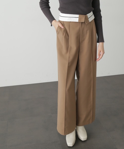 FREE'S MART（フリーズマート）の「◆ウエストベルト折り返しタックワイドパンツ（スラックス・レディース・ブラック/グレー/ベージュ・MEDIUM/SMALL）」の3枚目の写真