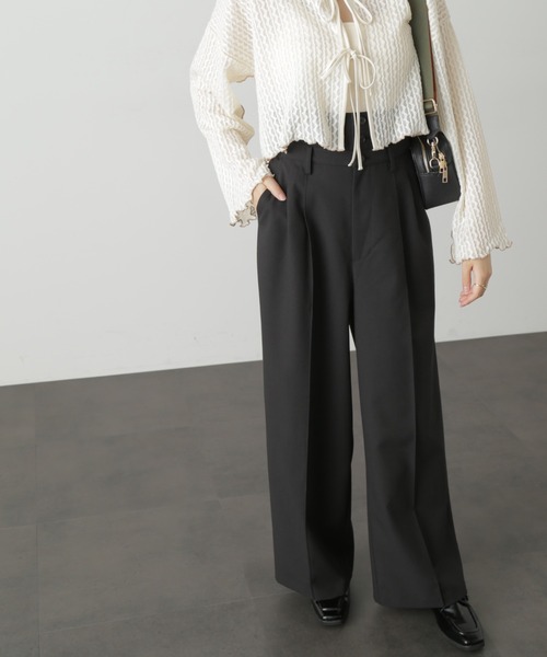 FREE'S MART（フリーズマート）の「◆ウエストベルト折り返しタックワイドパンツ（スラックス・レディース・ブラック/グレー/ベージュ・MEDIUM/SMALL）」の4枚目の写真