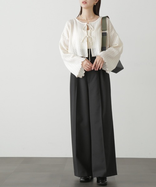 FREE'S MART（フリーズマート）の「◆ウエストベルト折り返しタックワイドパンツ（スラックス・レディース・ブラック/グレー/ベージュ・MEDIUM/SMALL）」の5枚目の写真