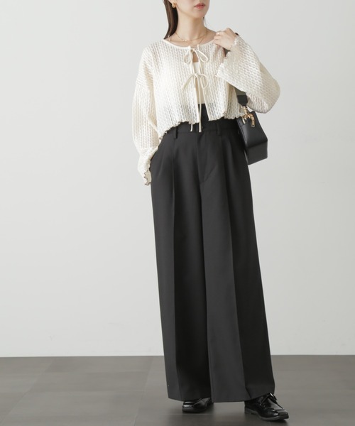 FREE'S MART（フリーズマート）の「◆ウエストベルト折り返しタックワイドパンツ（スラックス・レディース・ブラック/グレー/ベージュ・MEDIUM/SMALL）」の6枚目の写真