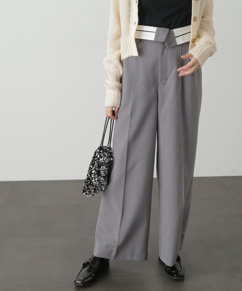 FREE'S MART（フリーズマート）の「◆ウエストベルト折り返しタックワイドパンツ（スラックス・レディース・ブラック/グレー/ベージュ・MEDIUM/SMALL）」の13枚目の写真