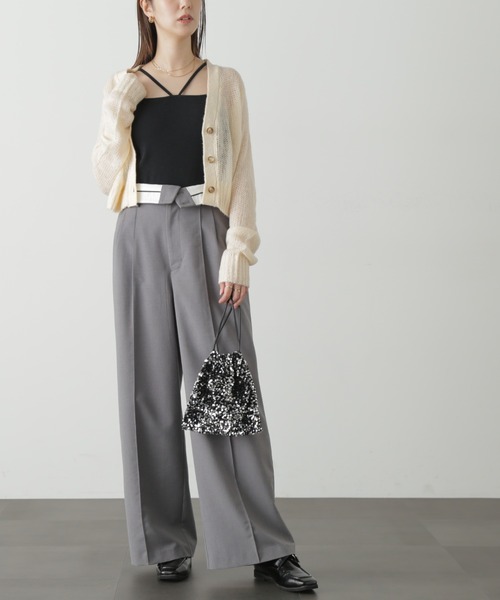 FREE'S MART（フリーズマート）の「◆ウエストベルト折り返しタックワイドパンツ（スラックス・レディース・ブラック/グレー/ベージュ・MEDIUM/SMALL）」の10枚目の写真