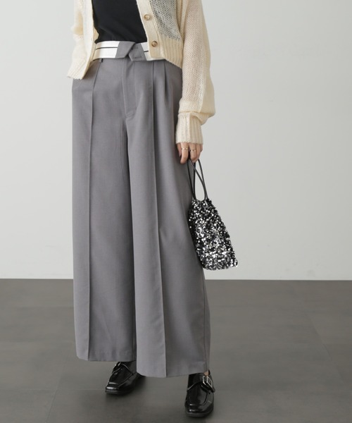 FREE'S MART（フリーズマート）の「◆ウエストベルト折り返しタックワイドパンツ（スラックス・レディース・ブラック/グレー/ベージュ・MEDIUM/SMALL）」の12枚目の写真