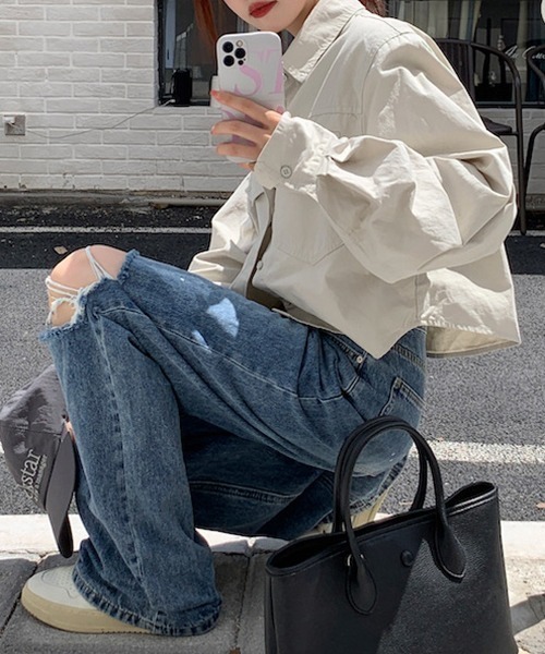 gossip！ロサンゼルス（ゴシップロサンゼルス）の「YUGA　ショート　ジャケットシャツ（シャツ/ブラウス・レディース・モカ/ライトイエロー/グレー・FREE）」の4枚目の写真