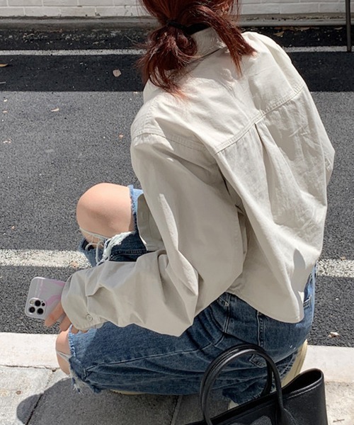 gossip！ロサンゼルス（ゴシップロサンゼルス）の「YUGA　ショート　ジャケットシャツ（シャツ/ブラウス・レディース・モカ/ライトイエロー/グレー・FREE）」の5枚目の写真
