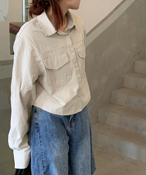 gossip！ロサンゼルス（ゴシップロサンゼルス）の「YUGA　ショート　ジャケットシャツ（シャツ/ブラウス・レディース・モカ/ライトイエロー/グレー・FREE）」の17枚目の写真