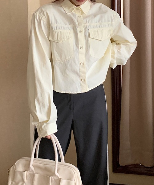 gossip！ロサンゼルス（ゴシップロサンゼルス）の「YUGA　ショート　ジャケットシャツ（シャツ/ブラウス・レディース・モカ/ライトイエロー/グレー・FREE）」の10枚目の写真