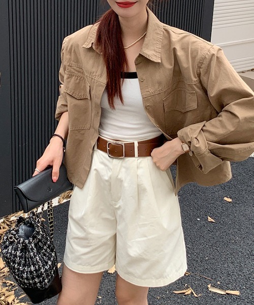 gossip！ロサンゼルス（ゴシップロサンゼルス）の「YUGA　ショート　ジャケットシャツ（シャツ/ブラウス・レディース・モカ/ライトイエロー/グレー・FREE）」の7枚目の写真