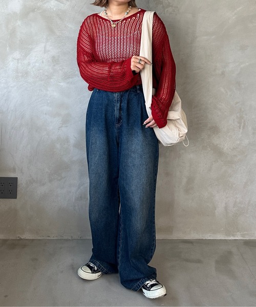 kutir(クティール)の「透かし編みメッシュニット(ニット/セーター・レディース・アイボリー/レッド/グリーン/ブルー・FREE)」の19枚目の写真