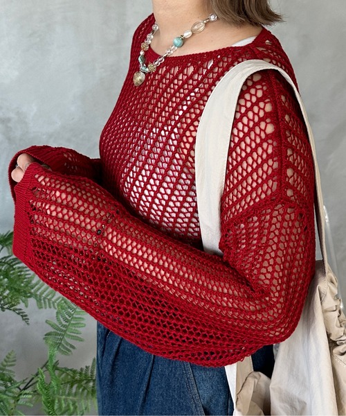 kutir(クティール)の「透かし編みメッシュニット(ニット/セーター・レディース・アイボリー/レッド/グリーン/ブルー・FREE)」の17枚目の写真