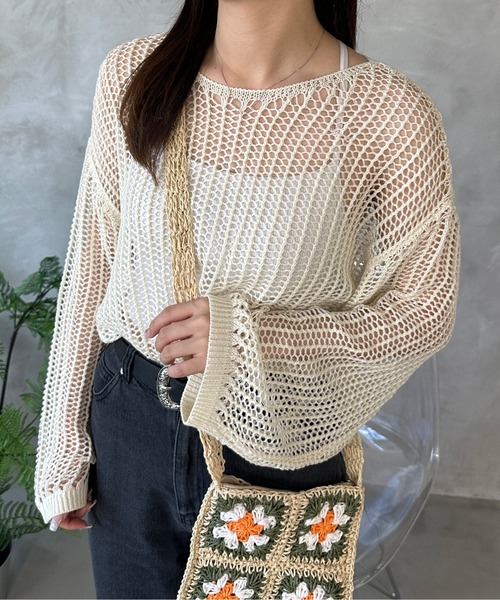 kutir(クティール)の「透かし編みメッシュニット(ニット/セーター・レディース・アイボリー/レッド/グリーン/ブルー・FREE)」の22枚目の写真